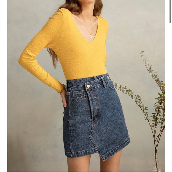 asymmetrical denim mini skirt